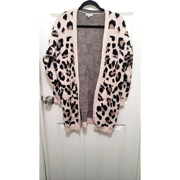 Jodifl Leopard Print Open Front Cardigan Sweater With Pockets - Picture 1 of 10
